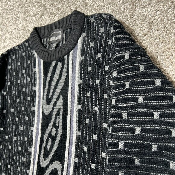 Vtg Barrage Coogi Style Sweater Mens M Black/Gray 3D Geometric Knit Pullover - Picture 6 of 10